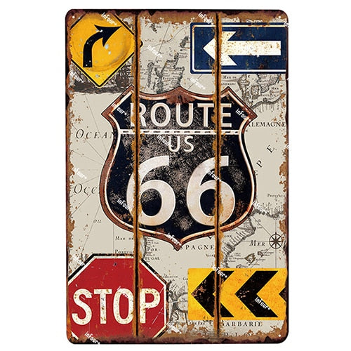 American 66 Route USA Metal Plate Tin Sign Plaque  Vintage Pub Bar Decor Metal Sign Metal Poster Home Decoration Vintage Poster